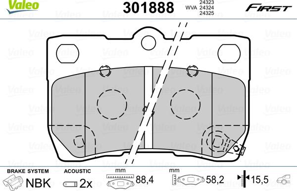 VALEO 301888 - Гальмівні колодки, дискові гальма autozip.com.ua
