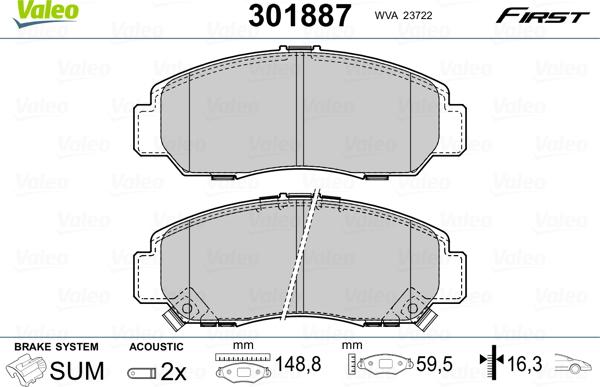 VALEO 301887 - Гальмівні колодки, дискові гальма autozip.com.ua