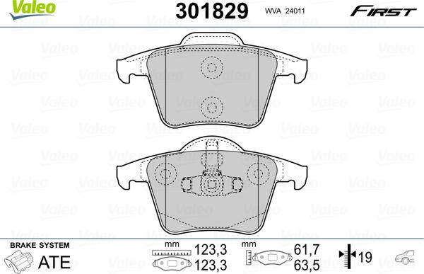 VALEO 301829 - Гальмівні колодки, дискові гальма autozip.com.ua