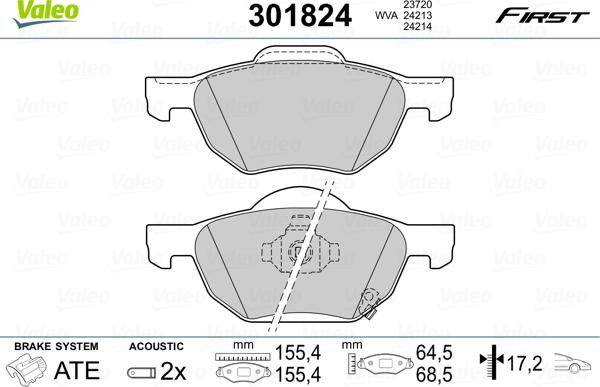 Valeo 301824 - Гальмівні колодки, дискові гальма autozip.com.ua