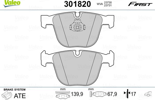 VALEO 301820 - Гальмівні колодки, дискові гальма autozip.com.ua