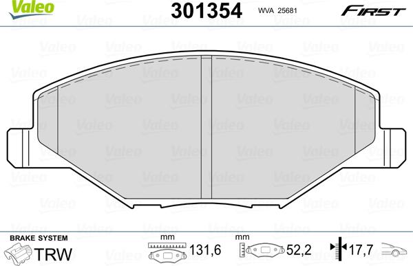 Valeo 301354 - Гальмівні колодки, дискові гальма autozip.com.ua