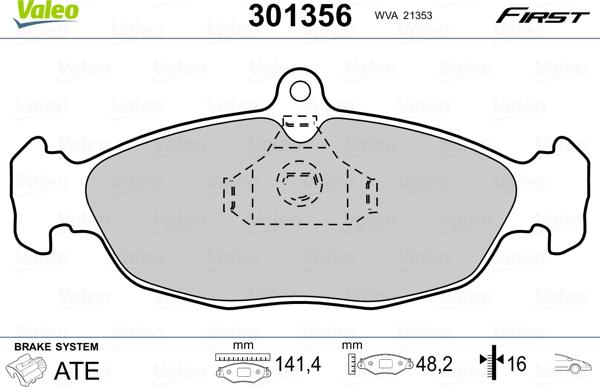 Valeo 301356 - Гальмівні колодки, дискові гальма autozip.com.ua