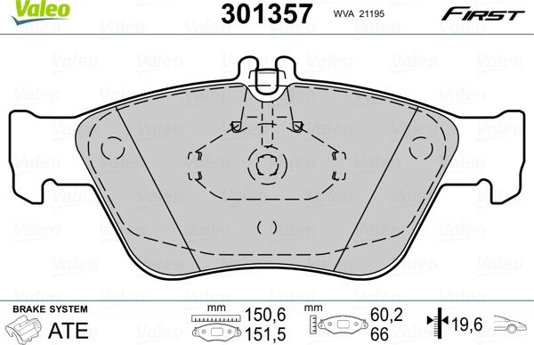 Valeo 301357 - Гальмівні колодки, дискові гальма autozip.com.ua