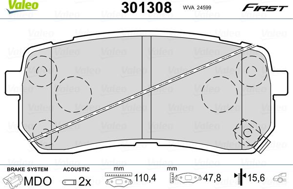 Valeo 301308 - Гальмівні колодки, дискові гальма autozip.com.ua