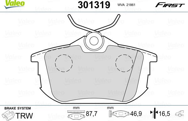 Valeo 301319 - Гальмівні колодки, дискові гальма autozip.com.ua