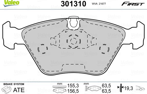 VALEO 301310 - Гальмівні колодки, дискові гальма autozip.com.ua