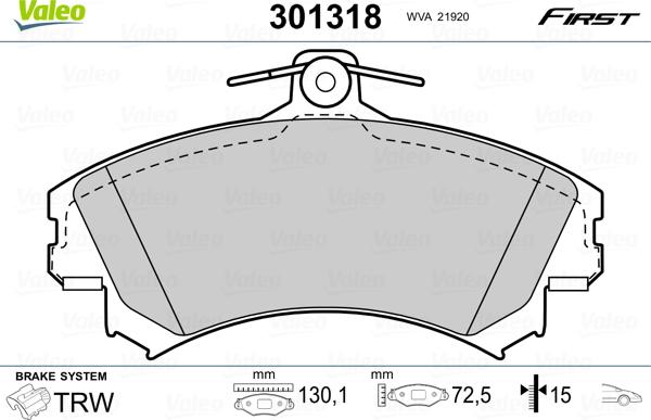 VALEO 301318 - Гальмівні колодки, дискові гальма autozip.com.ua