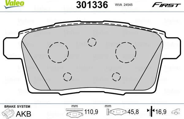 Valeo 301336 - Гальмівні колодки, дискові гальма autozip.com.ua