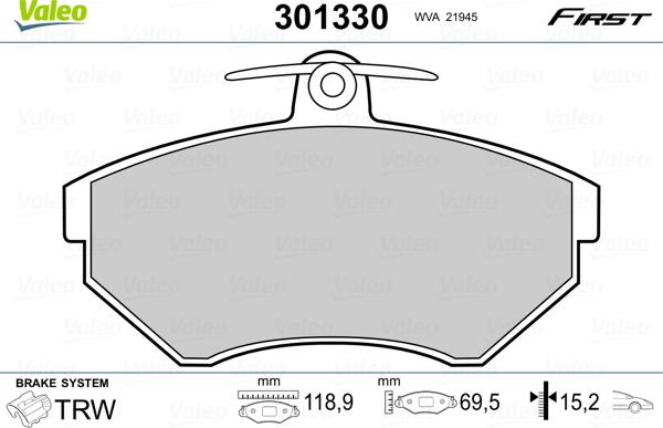 VALEO 301330 - Гальмівні колодки, дискові гальма autozip.com.ua
