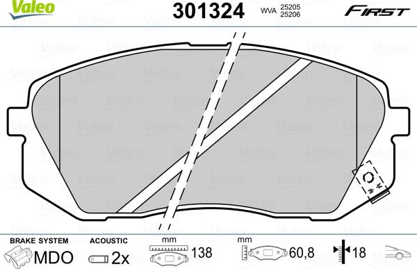 VALEO 301324 - Гальмівні колодки, дискові гальма autozip.com.ua