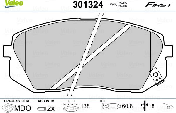 Valeo 301324 - Гальмівні колодки, дискові гальма autozip.com.ua