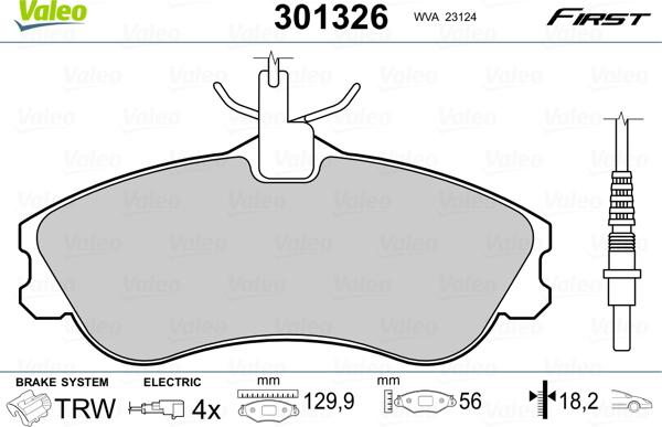 VALEO 301326 - Гальмівні колодки, дискові гальма autozip.com.ua