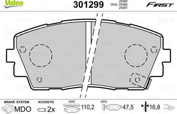 Valeo 301299 - Гальмівні колодки, дискові гальма autozip.com.ua