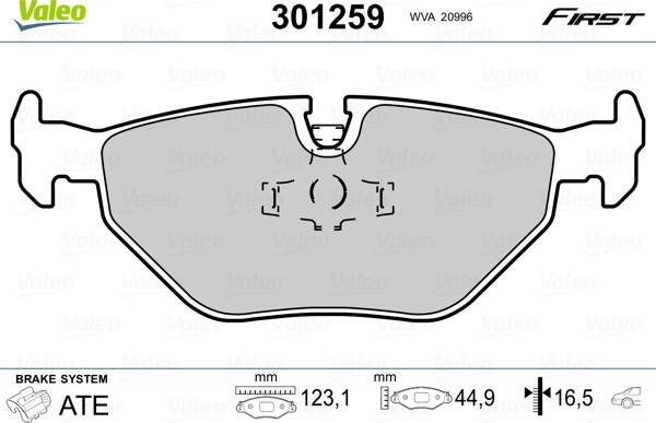 VALEO 301259 - Гальмівні колодки, дискові гальма autozip.com.ua