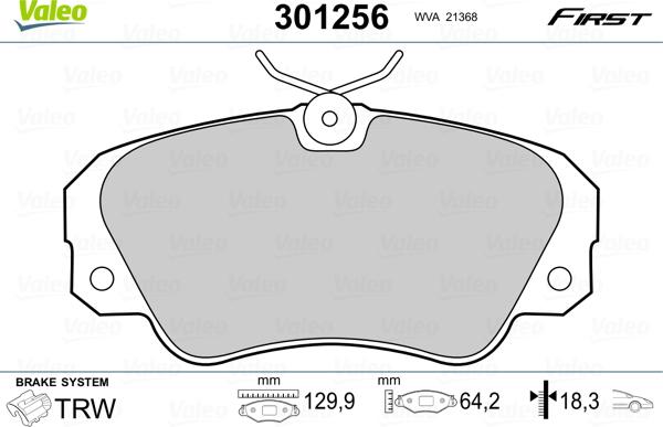 VALEO 301256 - Гальмівні колодки, дискові гальма autozip.com.ua