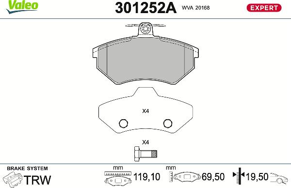 VALEO 301252A - Гальмівні колодки, дискові гальма autozip.com.ua