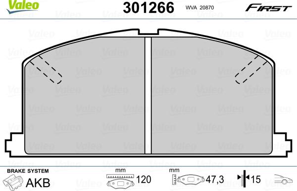 VALEO 301266 - Гальмівні колодки, дискові гальма autozip.com.ua