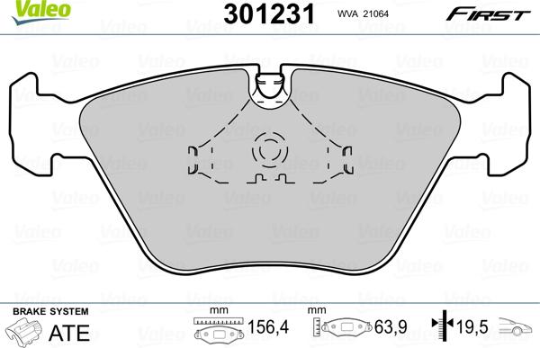 VALEO 301231 - Гальмівні колодки, дискові гальма autozip.com.ua
