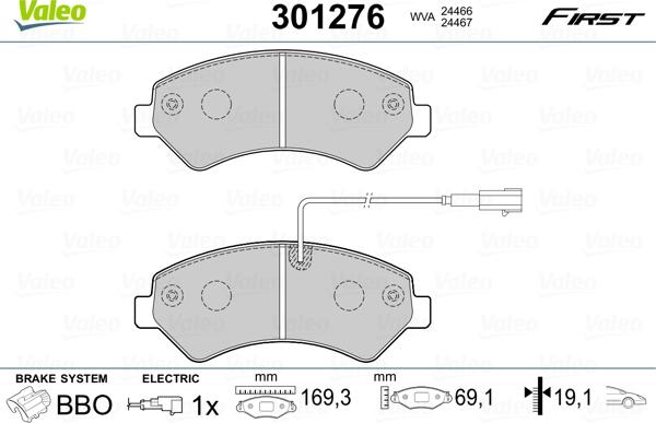 Valeo 301276 - Гальмівні колодки, дискові гальма autozip.com.ua