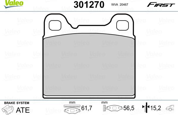 VALEO 301270 - Гальмівні колодки, дискові гальма autozip.com.ua