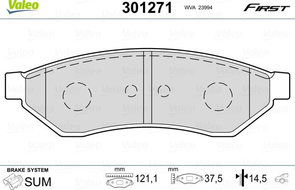 Valeo 301271 - Гальмівні колодки, дискові гальма autozip.com.ua