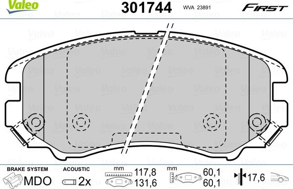 VALEO 301744 - Гальмівні колодки, дискові гальма autozip.com.ua