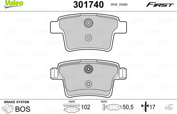 VALEO 301740 - Гальмівні колодки, дискові гальма autozip.com.ua