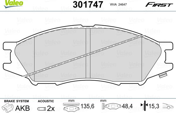 VALEO 301747 - Гальмівні колодки, дискові гальма autozip.com.ua