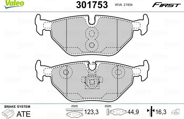 VALEO 301753 - Гальмівні колодки, дискові гальма autozip.com.ua