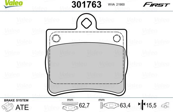 Valeo 301763 - Гальмівні колодки, дискові гальма autozip.com.ua