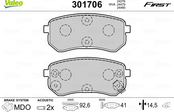 VALEO 301706 - Гальмівні колодки, дискові гальма autozip.com.ua