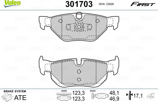 VALEO 301703 - Гальмівні колодки, дискові гальма autozip.com.ua