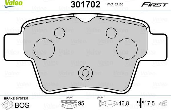 Valeo 301702 - Гальмівні колодки, дискові гальма autozip.com.ua