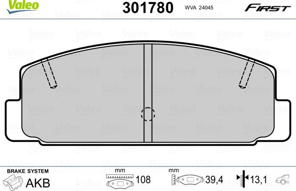 Valeo 301780 - Гальмівні колодки, дискові гальма autozip.com.ua