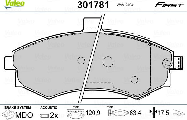 Valeo 301781 - Гальмівні колодки, дискові гальма autozip.com.ua