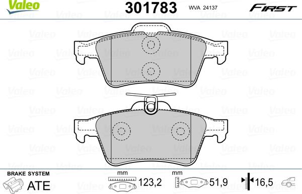 VALEO 301783 - Гальмівні колодки, дискові гальма autozip.com.ua
