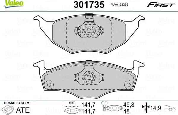 Valeo 301735 - Гальмівні колодки, дискові гальма autozip.com.ua