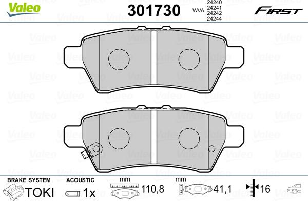 Valeo 301730 - Гальмівні колодки, дискові гальма autozip.com.ua