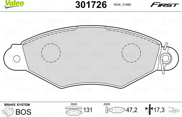 VALEO 301726 - Гальмівні колодки, дискові гальма autozip.com.ua