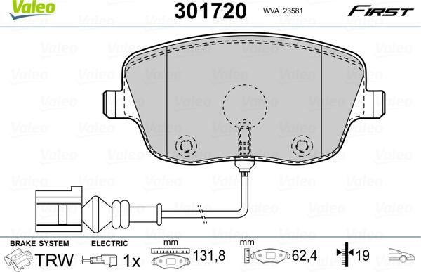 Valeo 301720 - Гальмівні колодки, дискові гальма autozip.com.ua