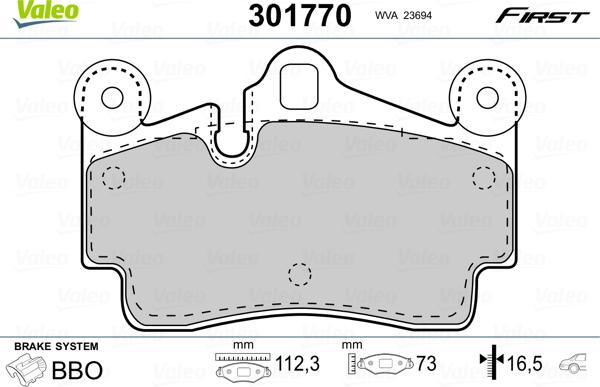 Valeo 301770 - Гальмівні колодки, дискові гальма autozip.com.ua