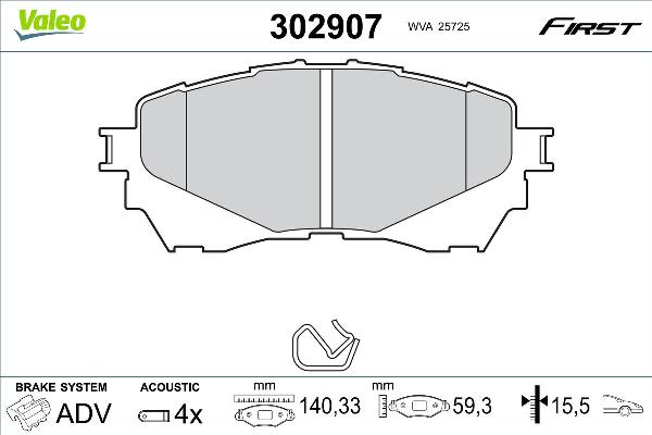 VALEO 302907 - Гальмівні колодки, дискові гальма autozip.com.ua