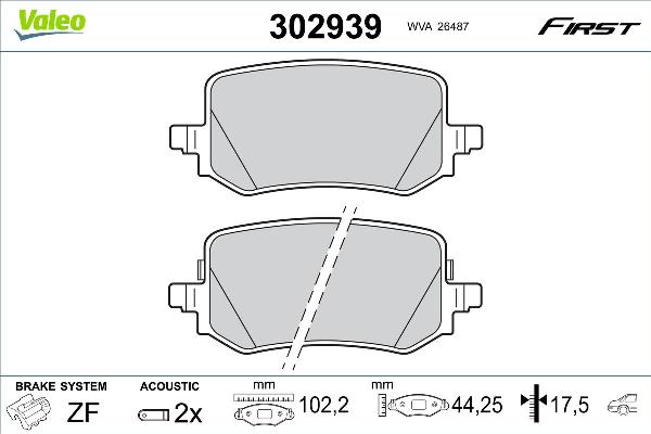 VALEO 302939 - Гальмівні колодки, дискові гальма autozip.com.ua