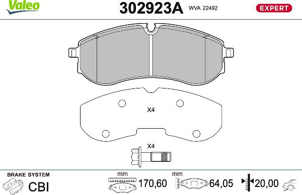 VALEO 302923A - Гальмівні колодки, дискові гальма autozip.com.ua