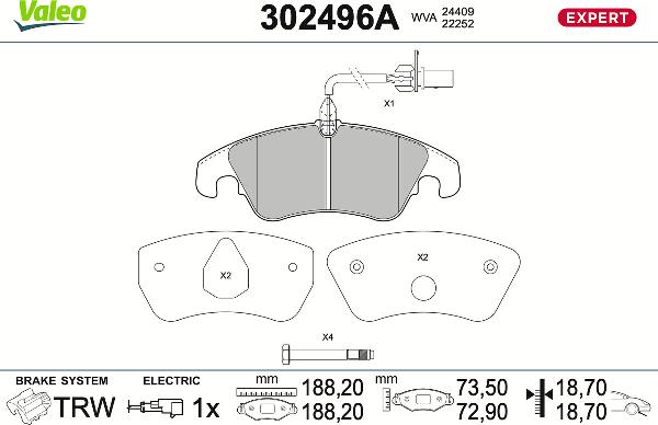 VALEO 302496A - Гальмівні колодки, дискові гальма autozip.com.ua