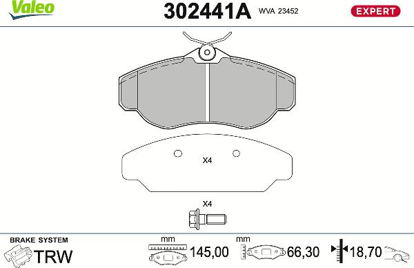 VALEO 302441A - Гальмівні колодки, дискові гальма autozip.com.ua