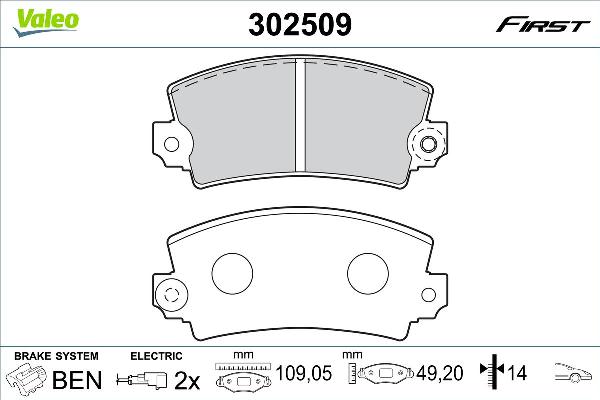 VALEO 302509 - Гальмівні колодки, дискові гальма autozip.com.ua