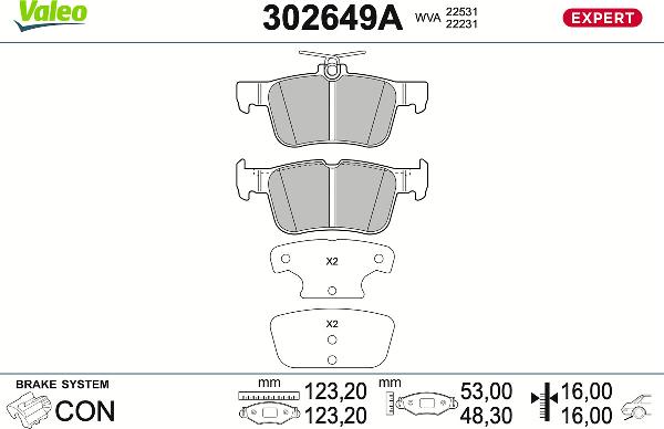VALEO 302649A - Гальмівні колодки, дискові гальма autozip.com.ua