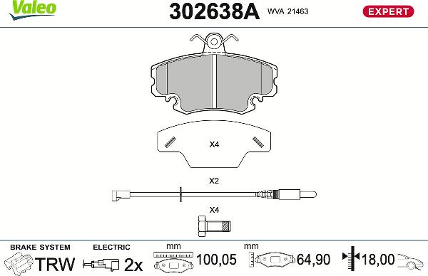 VALEO 302638A - Гальмівні колодки, дискові гальма autozip.com.ua